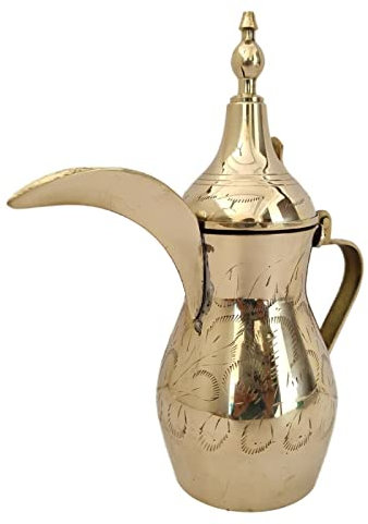 Sharvgun Olla árabe de latón, jarra, taza, taza dorada Dallah para café, té, mesa, cocina, bebida, decoración de latón, marcada 10 pulgadas