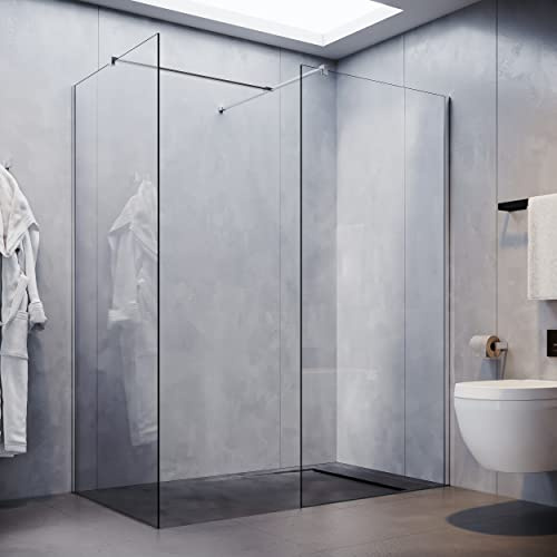 SONNI Duschwand Glas Set mit 2 teilig 90 cm Walk in Duschtrennwand 8mm Nano Glas Duschkabine Modern, Walk In Serie, 200 cm hoch