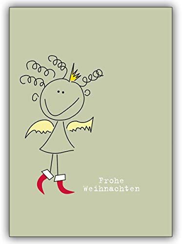 10x Fröhliche Weihnachtskarte mit Weihnachtsengel in Nikolausstiefeln • schönes Glückwunsch Karten Set mit Umschlägen zu Weihnachten, Neujahr, Silvester für Familie, Freunde, Kollegen aus der Firma
