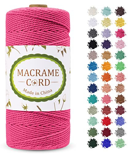 LEREATI Corde Macramé 2mm x 200m, Fil Macramé Ficelle Coton Naturel, Cordon pour Cintres de Plantes, Bricolage, Tentures Murales, Jardinage, Décoration Bohème (Rose Rouge)