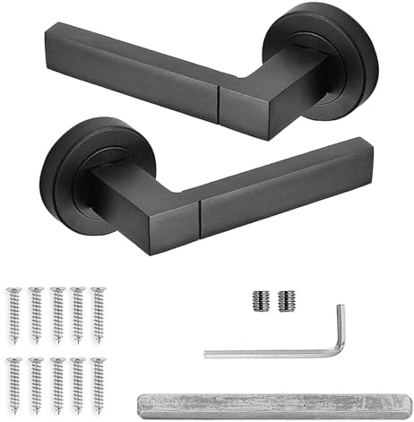 Decoranddecor Lumina Black Internal Door Handles – Aluminium Handle Sets for Wooden Interior Doors – Sleek Modern Design for Homes and Offices