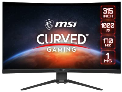 MSI G322CQP Monitor Curvo Gaming de 32 WQHD - Panel VA 1000R 2560 x 1440, 170Hz / 1ms, FreeSync Premium, HDR Ready, Soporte Ajustable - DP 1.2a, HDMI 2.0b CEC