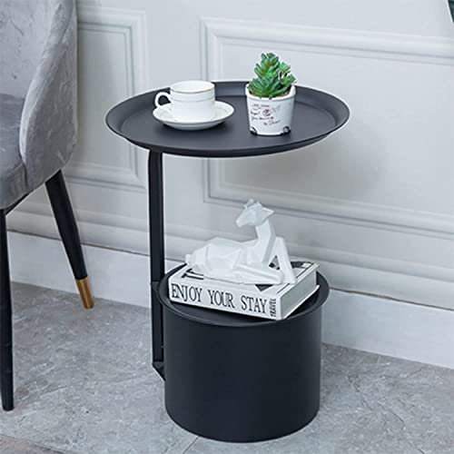 Beistelltisch, Wandtisch, Couchtisch, Beistelltisch mit 2-stöckigem Ablagefach, moderner Nachttisch, runder Aufbewahrungstisch, Kleiner Couchtisch, schwarz