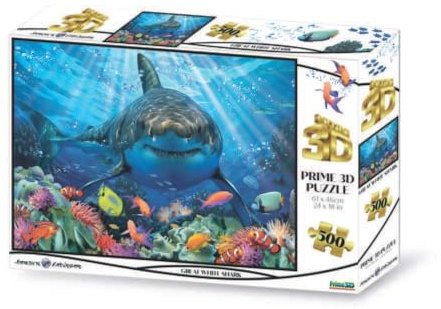 Grandi Giochi Discovery Weißer Hai, horizontal, linsenförmig, 500 Teile im Lieferumfang enthalten und 3D-PUW00000 Effekt Verpackung, PUW00000