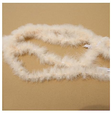 Yurosiay 2m Federboa 4-5cm Breit Federstreifen Bunt Truthahnfedern Streifen Einfarbig Flauschige Federboa DIY Federboa Basteln Federn Nähen Federbesatz Federgirlande Deko für Party Beige