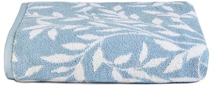Dreams & Drapes Blue Leaf Hand Towel – 50 x 90cm – 100% Cotton – Soft & Fluffy – Vintage Floral Bathroom Towel – Botanical Design – Small Towel for Hands or Hair