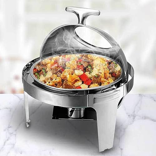 Chafing Dish Elettrico Scaldavivande Professionale per Buffet, Chafing Dish in Acciaio Inox con on Coperchio in Vetro Trasparente per Buffet, Feste e Banchetti,visual
