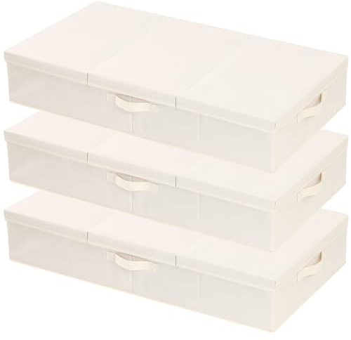 YheenLf Förvaringskorgar under sängen, garderobsorganisatörer med förstärkta handtag för filt, lakan, kuddar, handdukar, skor, beige, 3-pack, 80 x 40 x 15 cm