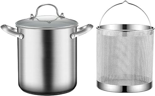 Cooking Pots,304 Stainless Steel Asparagus Pot Asparagus Vegetable Steamer Pasta Cooker Pot Oil Deep Fry Pan with Wire Basket and Lid, 4.5L, BPA Free, Silver
