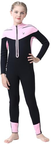 L SERVER Kinder Neoprenanzug Mädchen 3.5MM Warmer Langärmeliger Nassanzüge Jungen Elastischer Einteiliger Badeanzug Surf-Badebekleidung, Rosa, 116