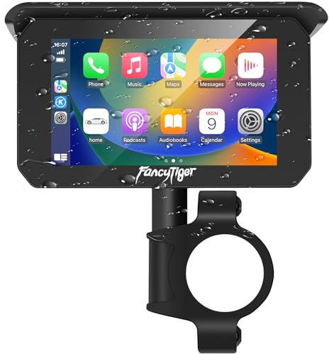 FancyTiger Motorcycle Carplay & Motorcycle Android Auto, 5 Inch IPS Motorbike GPS Touch Screen, Motorbike GPS Navigation System, WiFi, Bluetooth, Waterproof, Support Siri/Google Assistant