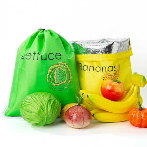Lot de 2 sacs de conservation pour bananes et salades - Prolonge la durée de vie des bananes - Maintient au réfrigérateur - Processus de maturation - 28 x 39 cm - Multicolore