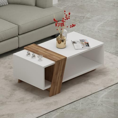 HOMIDEA MELISA Tavolino basso da salotto - Tavolino da divano - Tavolino da Caffè moderno in un design alla moda con mensola 91.8 x 48.8 x 35cm (Bianco)