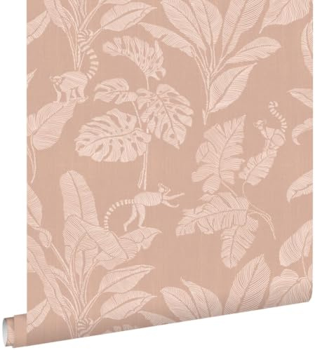 papier peint singes et feuilles de la jungle rose terracotta 50 x 900 cm - ESTAhome