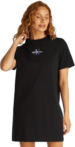 Calvin Klein Vestido Tipo Camiseta Mujer Gradient Monologo tee Corto, Negro (CK Black), L