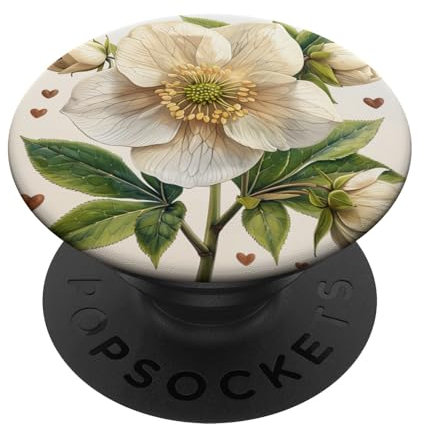 Motif fleur d'hellébore avec cœurs autour de style bohème PopSockets PopGrip Interchangeable
