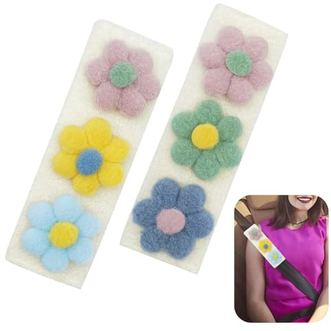 FOSDICK 2PCS Blumen Gurtpolster Kinder, Cartoon Sicherheitsgurt Polster, Gurtpolster Auto Weiche und Bequeme, Autogurt Polster Schützt Ihren Hals, Gurtschoner Kinder Auto für Kinder,Erwachsene
