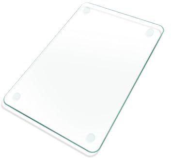 KimiDitt Tagliere in vetro temperato, 30,5 x 20,3 cm, per bancone della cucina, vetro trasparente di piccole dimensioni, con piedini antiscivolo, resistente ai graffi, resistente al calore