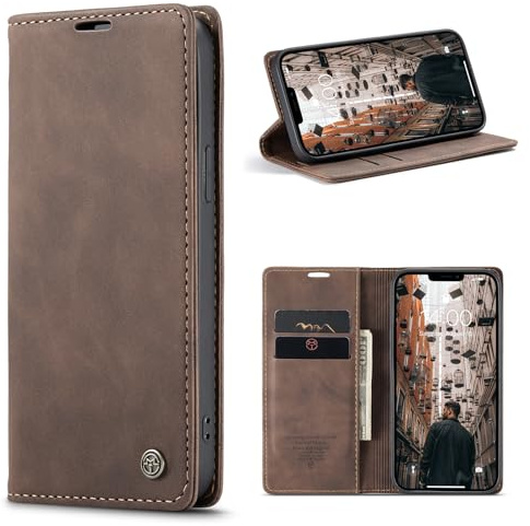Cracedily Handyhülle für iPhone 13 Pro Hülle, Klapphülle Premium Lederhülle Klappbar Flip Case Tasche Magnet Kartenfach Standfunktion Klapphülle Schutzhülle für iPhone 13 Pro, Kaffee