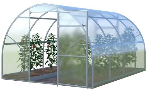 Robustes Gewächshaus mit verzinktem Stahlrahmen, 4 mm, Polycarbonat-Platten, geräumiges Pflanzhaus, universelles Gartenhaus mit 2 Türen und 2 Fenstern, 6 x 3 m