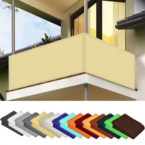 Balkon-Sichtschutz, 40 x 100 cm, wasserdicht, Polyester, UV-beständig, reißfest, cremefarben, ideal für Balkon, Veranda und Terrasse, inklusive Kabelbindern für einfache Installation