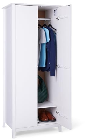 Amazon Basics Wardrobe for Bedroom, 2 Door Storage Cupboard with Shelf and Hanging Rail, 180 x 75 x 53 cm, White