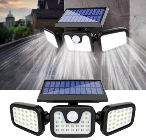 SC-Daily Solar Lights Outdoor, 3 Adjustable Heads Solar Security Lights Outdoor Motion Sensor, IP65 Waterproof 80 LEDs 800 mAh, Solar Powered Flood Ligh for Pathway Yard Garage Patio Porch