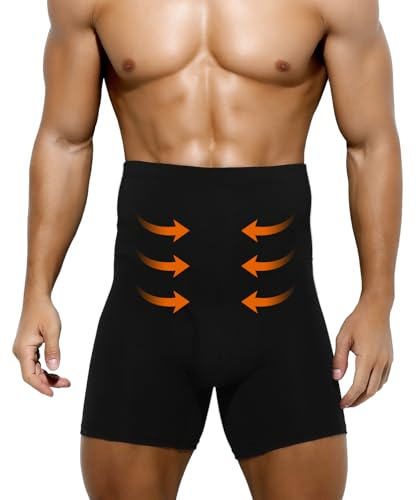 Casey Kevin Shapewear boxershorts herr, magkontroll män, hög midja kroppsformare kompressionsbyxor underkläder, A1-svart-1, L