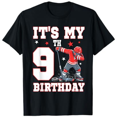 It's My 9th Birthday Boy Hockey su ghiaccio Dabbing 9 Anni Maglietta