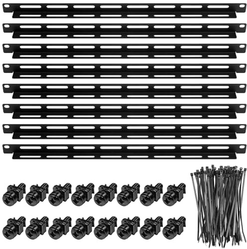 Zonon 8 Sets 1u 19 Inch Server Rack Cable Management Tie Bar Kit Includes 8 Pack 1u Tie Bars, 50 Zip Ties, 16 Cage Nuts & 16 Screws Work with Open Frame Enclosure Network Cabinet Mount Wire Management