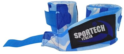 Sportech Italia - Fasce sottoguanto per guantoni da Boxe Arti Marziali MMA Pugilato, Kick Boxing, Muay Thai Fasce Boxe sottoguanti semielastiche (Blu Camo 3,5m)