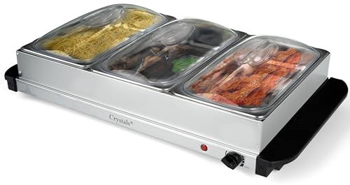 Crystals Electric Buffet Warmer Food Server with 1.5L & 2.5L Trays | Adjustable Temperature Control | 3 Section Food Warmer Hot Plate for Buffet, Party & Kitchen Use (3 x 2.5L Buffet Server)