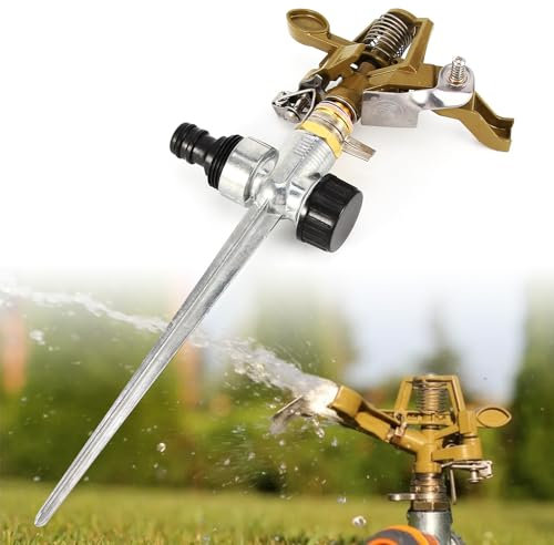 Irrigatore per prato in metallo, irrigatore a impulsi regolabile, irrigatore da giardino, irrigatore per prato, 360 gradi, grande copertura per impianto irrigatore, giardino per irrigazione giardino