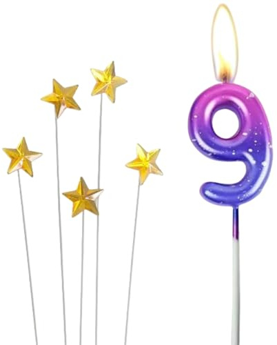 Velas de cumpleaños,velas coloridas del número 9,con 5 piezas de adornos para tartas velas de pastel número,Para Decoración Tartas Cumpleaños,Aniversario,Graduación,Festival