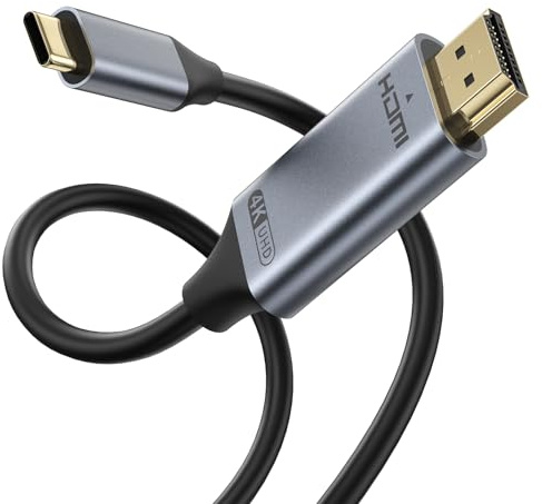 Câble USB C vers HDMI (4K@60 Hz), 2M Câble Type-C vers HDMI [Thunderbolt 3/4] Compatible pour iPhone 16/15 Pro Max, MacBook Pro/Air 2023, iPad Pro, iMac [Coque en Aluminium et câble en Nylon] (2m)