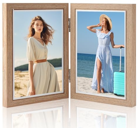 AKINSTER Bilderrahmen 10x15, Doppelseitiger Photo Frame Bilderrahmen Holz Klappbilderrahmen für Desktop Büro Familie Hochzeit Geschenke