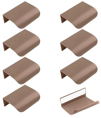 MOROBOR 8 Stück Fingerkantenzug, selbstklebende Sofortgriffe für Schubladen, verdeckte Aluminium-Griffe für Kleiderschrank, Schrank, 50 mm, Braun