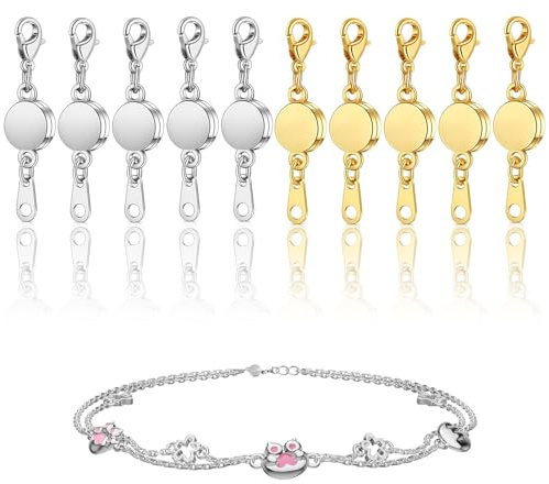 10 Pack Magnetic Necklace Clasps, Round Closures Magnetic Jewelry Clasps Necklaces Fasteners Chain Connector Locking Magnetic Bracelets Extender for Bracelet Necklace Anklets Making (Gold, Silver)