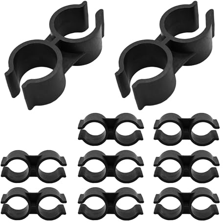bociloy 10PCS Double Port Pipe Clamps, 25mm/1 inch Heavy Duty Plastic Double Line Clips for Shelf Pole Connection, Warehouse Storage Rack Fasteners, Chain Link Fence Panel Connectors