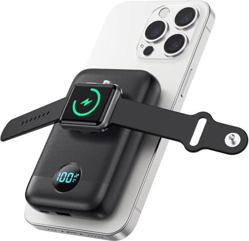 Magnétique Batterie Externe pour MagSafe, 10800mAh sans Fil Power Bank avec Chargeur iWatch, PD 25W Charge Rapide Chargeur Portable avec écran LED Compatible avec Apple Watch/iPhone 16/15/14/13/12