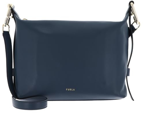 Furla Leder Schultertasche Vitello Claris Lux Tonie Hobo Bag Grigio Blu blau