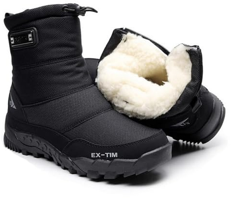 Vattentåta Casual Vinterkängor för Herr,Bekväma Snöskor för Män med Pälsfoder,Anti-Slip Herr Snökängor,för Friluftsvandring(Black,43 EU)