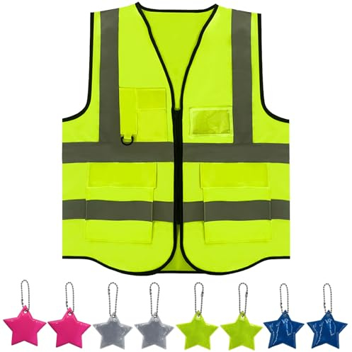 PacuM Gilet Reflechissant Vêtements de Sécurité avec Poche Réfléchissant Haute Visibilité Étiquette Réfléchissante Gilet de Securite Respirants pour Hommes et Femmes (Vert)