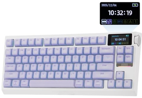 EPOMAKER G84 Pro Clavier Mécanique sans Fil avec Écran&Bouton | 8000mAh, 81 Touches, Hot Swap, Pilote Personnalisé, RVB, Gasket, Clavier Gaming 75% US QWERTY (Lila Silicone, Creamy Jade)