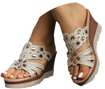 YIzdegg Sandalias Mujer Elegante, Sandalias Verano Tacón Cuña Pantuflas Bohemias Zapatillas Mujer Plataforma Con Plantilla Romana Con Tacón Sandalias Ortopédicas Slides Zapatos de Verano