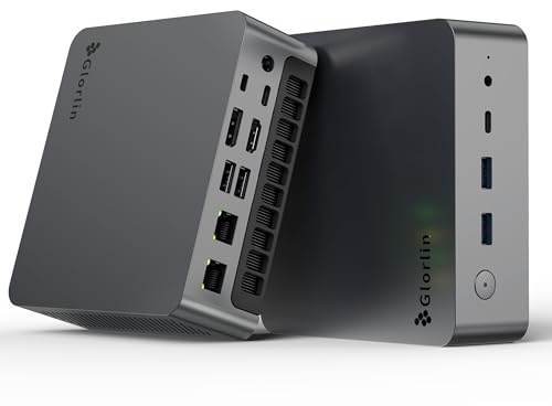 Glorlin GT105 Mini PC,AMD Ryzen 7 8745HS (8C/16T,jusqu'à 4.9Ghz),16Go DDR5 1To NVMe SSD,AMD Radeon 780M,Mini Ordinateur de Bureau W11-Pro pour Bureau/Gaming,WiFi 6,BT 5.3,USB4.0,Double 2.5G LAN