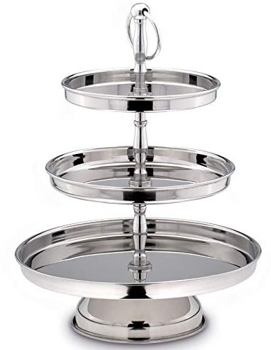 versilberte Etagere mit 3 Etagen - großer Servier-Ständer 36 cm mit 3 Tellern - Deko-Ständer 3-stöckig - ideal für Obst, Pralinen, Nüsse, Konfekt, Gebäck oder Snacks