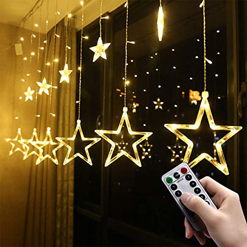 shsyue Christmas Star Window Lights,LED Curtain Light 2.5M Christmas Decorations Lights 138 LED 12 Star,Fairy Light for Xmas Tree,Party,Wedding,Garden,Bedroom,Warm White 8 Modes USB
