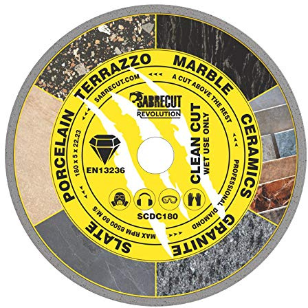 SabreCut 1pc SCDC180 180mm x 22.23mm Continuous Rim Diamond Cutting Disc | High-grade diamond construction provides fast, clean and durable dry cutting with no water cooling required