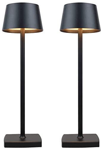 2 Set Tischlampe Kabellos, 6000mAh Akku, Vollzinklegierung, IP54 Wasserdicht, Warmes Lichtband Touch Dimmen, Geeignet für Wohnzimmer, Schlafzimmer, Restaurant, Bar, KTV, 2pcs Schwarz